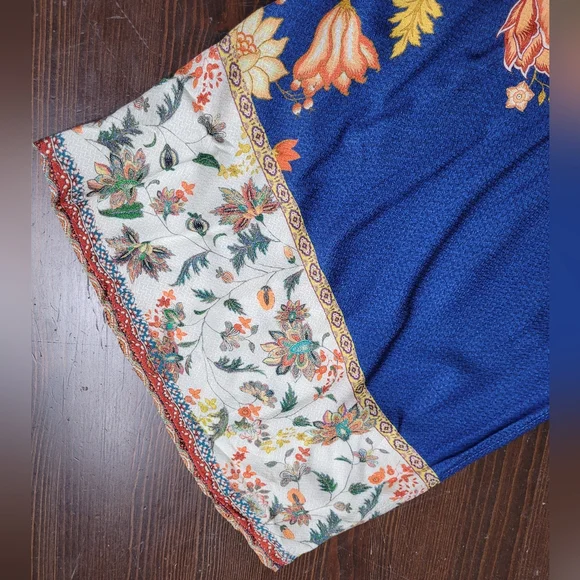 Farm Rio Anthropologie Blue Floral Wide Leg Jumpsuit Medium - Picture 5 of 12